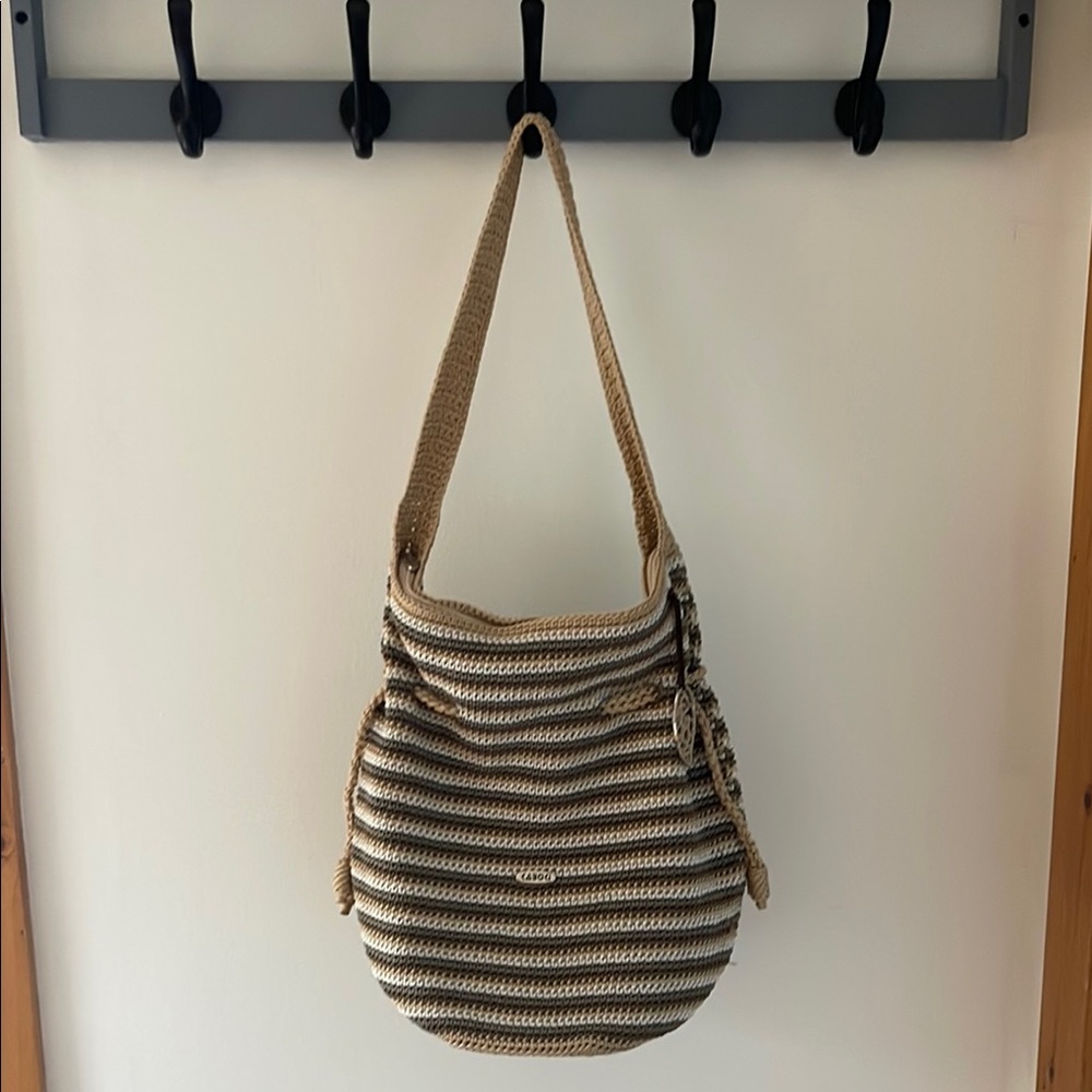 Kaboki Casual Tan and Cream Striped Shoulder Bag